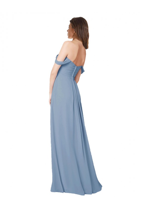 Sleeveless Dusty Blue Sweetheart Low Back Chiffon A-Line Wedding Party Dress Brisbane