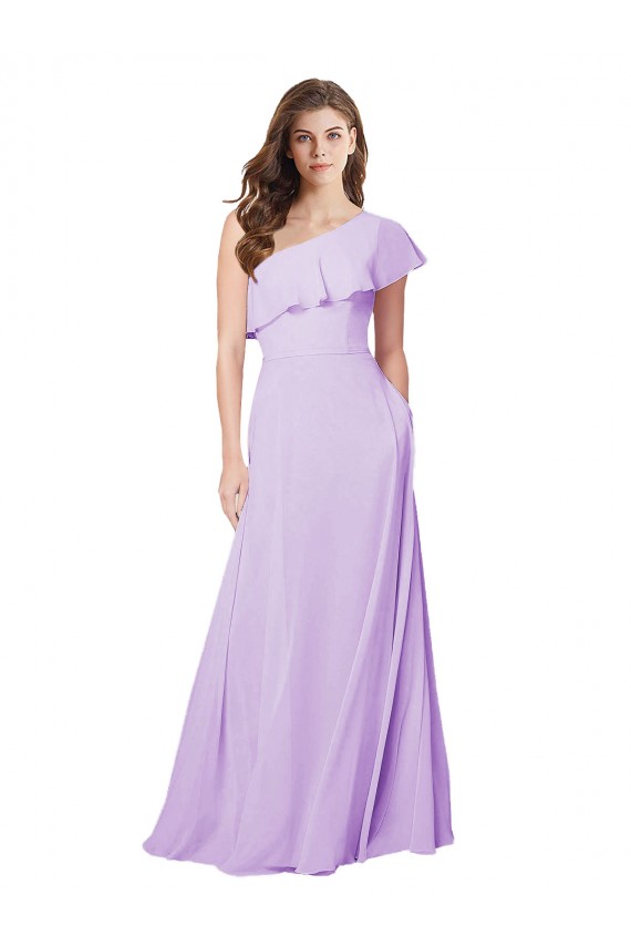 Sleeveless Lilac One Shoulder Soft Chiffon A-Line Bridesmaid Dress Brisbane
