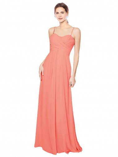 Sleeveless Coral Spaghetti Straps Open Back Soft Chiffon A-Line Bridesmaid Dress Brisbane