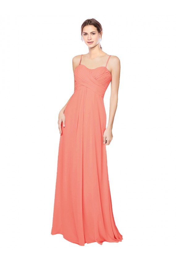Sleeveless Coral Spaghetti Straps Open Back Soft Chiffon A-Line Bridesmaid Dress Brisbane