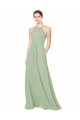 Sleeveless Smoke Green Halter Neck Keyhole Back Soft Chiffon A-Line Bridesmaid Dress Brisbane