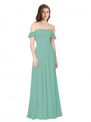 Flounce Sleeves Off the Shoulder Open Back Soft Chiffon A-Line Bridesmaid Dress Brisbane