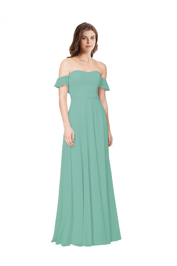 Flounce Sleeves Off the Shoulder Open Back Soft Chiffon A-Line Bridesmaid Dress Brisbane