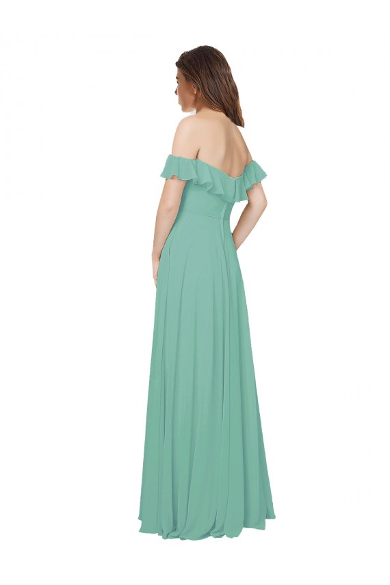 Flounce Sleeves Off the Shoulder Open Back Soft Chiffon A-Line Bridesmaid Dress Brisbane
