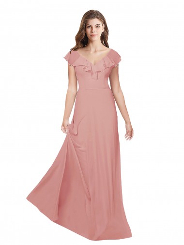 Flutter Sleeves V-Neck Criss Cross Back Chiffon A-Line Bridesmaid Dress / Evening Dress Brisbane