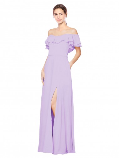 Sleeveless Lilac Off the Shoulder Low Back Soft Chiffon A-Line Bridesmaid Dress Brisbane