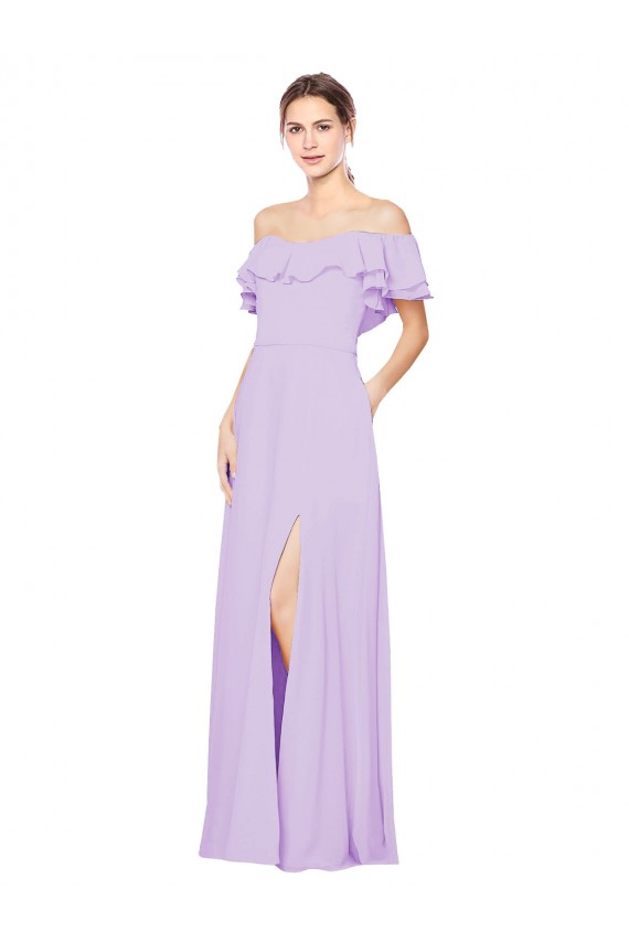 Sleeveless Lilac Off the Shoulder Low Back Soft Chiffon A-Line Bridesmaid Dress Brisbane