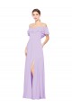 Sleeveless Lilac Off the Shoulder Low Back Soft Chiffon A-Line Bridesmaid Dress Brisbane