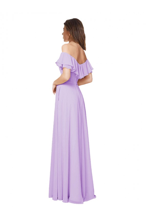 Sleeveless Lilac Off the Shoulder Low Back Soft Chiffon A-Line Bridesmaid Dress Brisbane