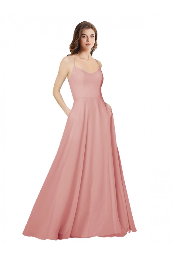 Sleeveless Strapless Criss Cross Open Back Soft Chiffon A-Line Bridesmaid Dress Brisbane