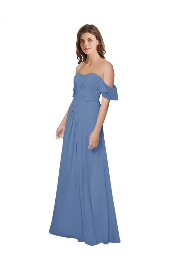 Flutter Sleeves Off the Shoulder Open Back Soft Chiffon A-Line Bridesmaid Dress Brisbane