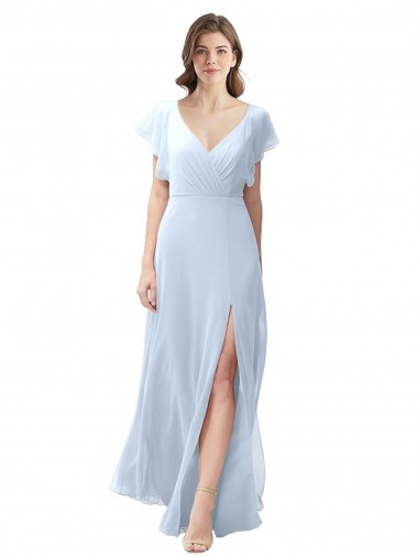 Flutter Sleeves V-Neck Open Back Soft Chiffon A-Line Bridesmaid Dress / Formal Dress Brisbane