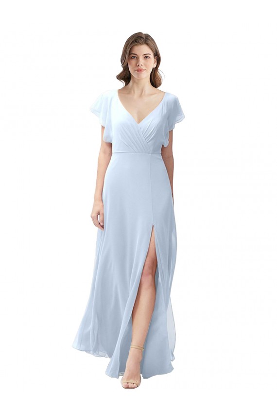 Flutter Sleeves V-Neck Open Back Soft Chiffon A-Line Bridesmaid Dress / Formal Dress Brisbane