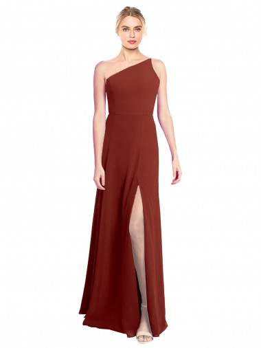 Sleeveless Burgundy One Shoulder Soft Chiffon A-Line Formal Dress / Bridesmaid Dress Brisbane