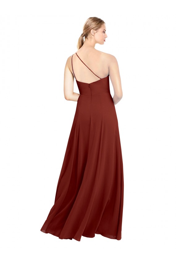 Sleeveless Burgundy One Shoulder Soft Chiffon A-Line Formal Dress / Bridesmaid Dress Brisbane