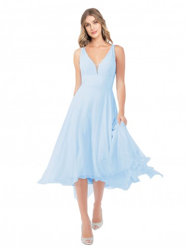 Sleeveless Light Sky Blue V-Neck Keyhole Back Soft Chiffon A-Line Bridesmaid Dress Brisbane