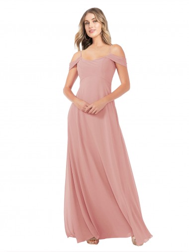 Sleeveless Bliss Pink Off the Shoulder Soft Chiffon A-Line Bridal Party Dress Brisbane