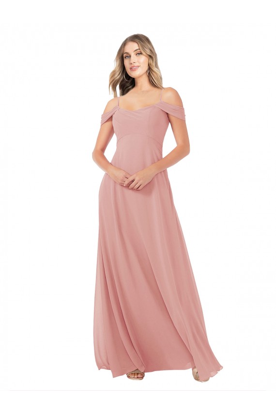 Sleeveless Bliss Pink Off the Shoulder Soft Chiffon A-Line Bridal Party Dress Brisbane