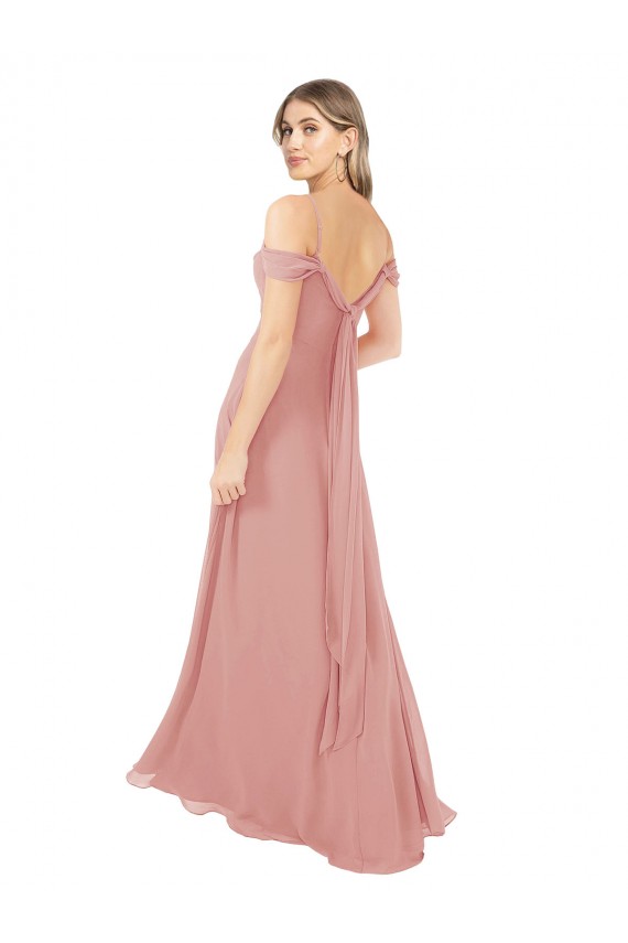 Sleeveless Bliss Pink Off the Shoulder Soft Chiffon A-Line Bridal Party Dress Brisbane