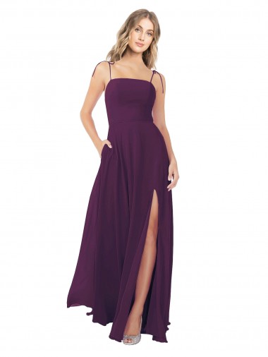 Sleeveless Spaghetti Straps Keyhole Back Soft Chiffon A-Line Bridesmaid Dress Brisbane