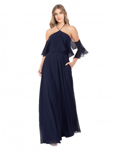 Flutter Sleeves Halter Neck Soft Chiffon A-Line Formal Dress / Bridesmaid Dress Brisbane