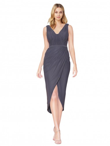 Sleeveless Slate Grey V-Neck V-Back Soft Chiffon Mermaid High Low Evening Gown / Prom Dress / Bridesmaid Dress Brisbane