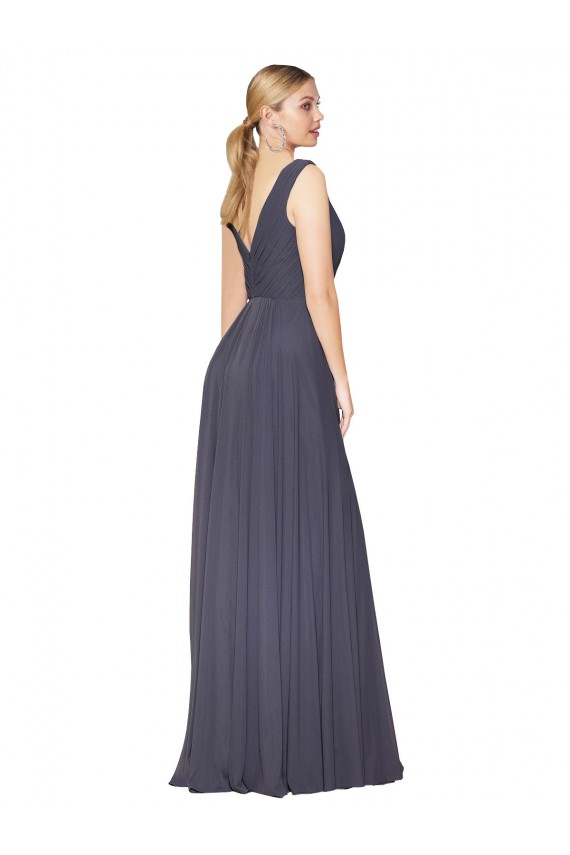 Sleeveless Dusty Blue V-Neck V-Back Soft Chiffon A-Line Formal Evening Gown / Prom Dress / Bridesmaid Dress Brisbane