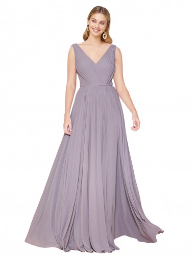 Sleeveless Dusty Rose V-Neck V-Back Soft Chiffon A-Line Formal Evening Gown / Prom Dress / Bridesmaid Dress Brisbane