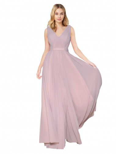 Sleeveless Primrose V-Neck V-Back Soft Chiffon A-Line Formal Evening Gown / Prom Dress / Bridesmaid Dress Brisbane