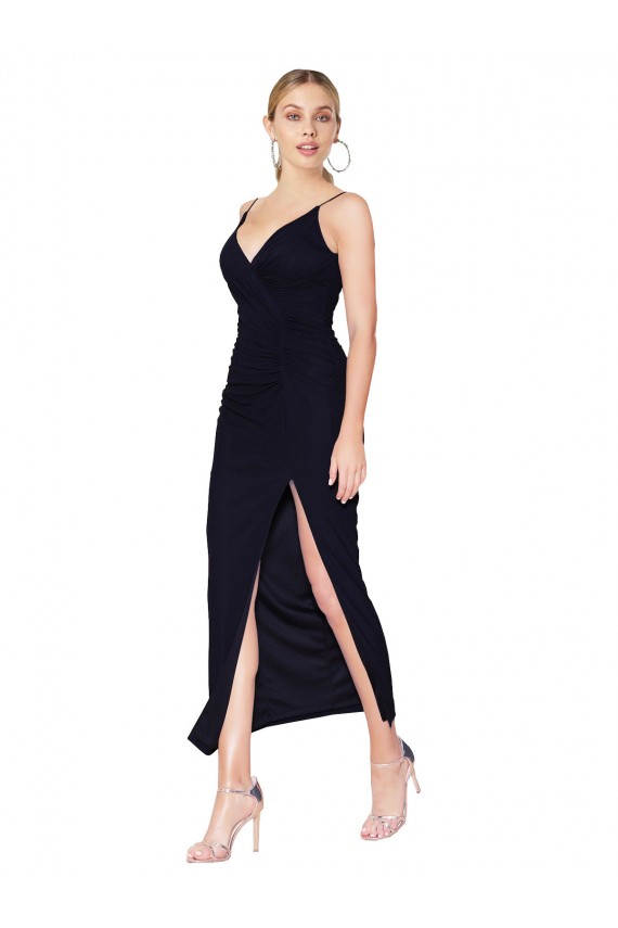 Sleeveless Dark Navy V-Neck V-Back Soft Chiffon Mermaid Prom Dresses Brisbane