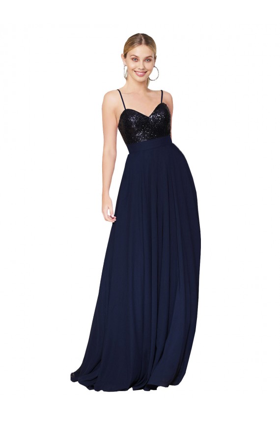 Sleeveless Spaghetti Straps Soft Chiffon & Sequin A-Line Semi Formal Evening Dress / Prom Dress / Bridesmaid Dress Brisbane