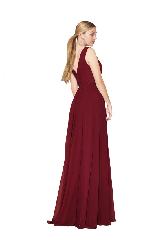Sleeveless Burgundy V-Neck V-Back Soft Chiffon A-Line Formal Dress / Bridesmaid Dress Brisbane