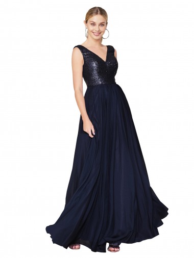 Sleeveless V-Neck V-Back Soft Chiffon & Sequin A-Line Semi Formal Evening Gown / Prom Dress / Bridesmaid Dress Brisbane