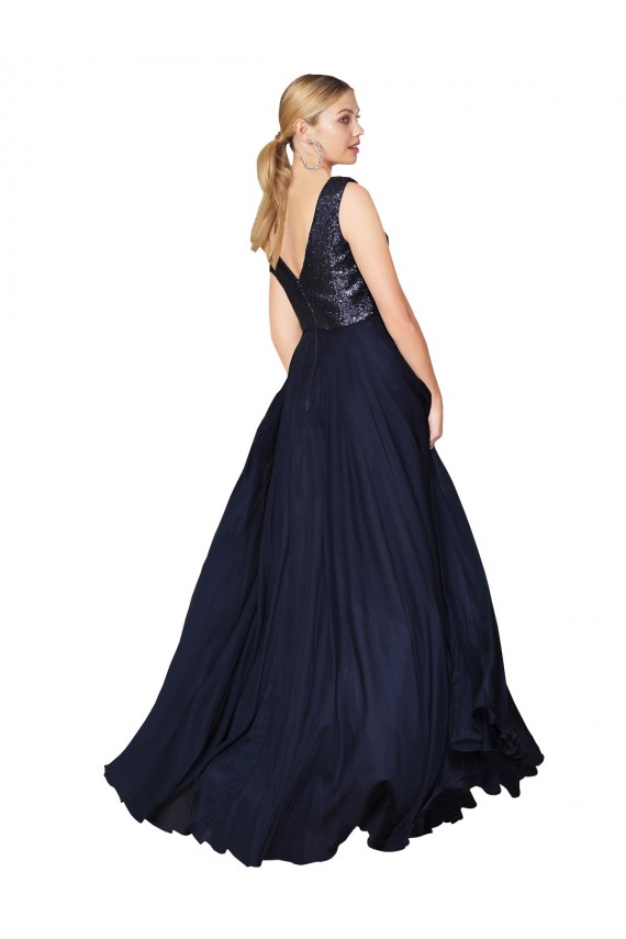 Sleeveless V-Neck V-Back Soft Chiffon & Sequin A-Line Semi Formal Evening Gown / Prom Dress / Bridesmaid Dress Brisbane