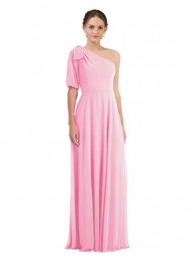 Sleeveless Barely Pink One Shoulder Soft Chiffon Trumpet Semi Formal Evening Dress / Bridesmaid Dress Brisbane