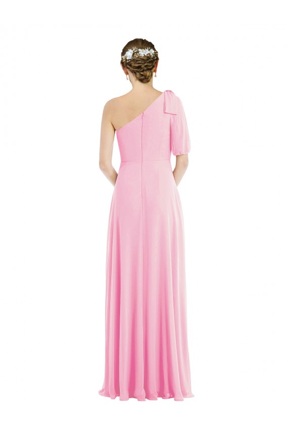 Sleeveless Barely Pink One Shoulder Soft Chiffon Trumpet Semi Formal Evening Dress / Bridesmaid Dress Brisbane