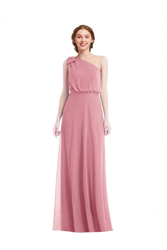 Sleeveless Skin Pink One Shoulder Soft Chiffon A-Line Semi Formal Evening Dress / Bridesmaid Dress Brisbane