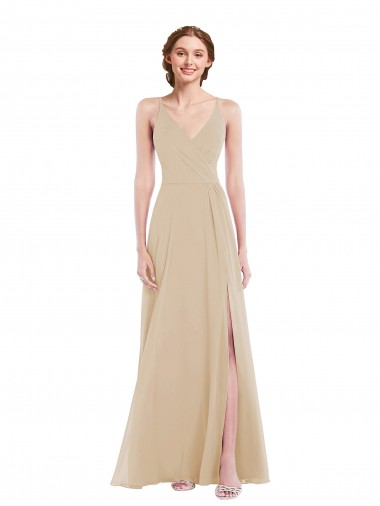 Sleeveless V-Neck Criss Cross Back Soft Chiffon A-Line Semi Formal Evening Dress / Bridesmaid Dress Brisbane
