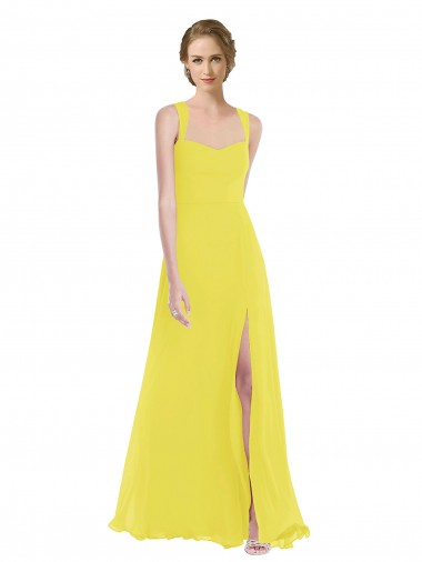 Sleeveless Yellow Spaghetti Straps Soft Chiffon A-Line Semi Formal Evening Dress / Bridesmaid Dress Brisbane