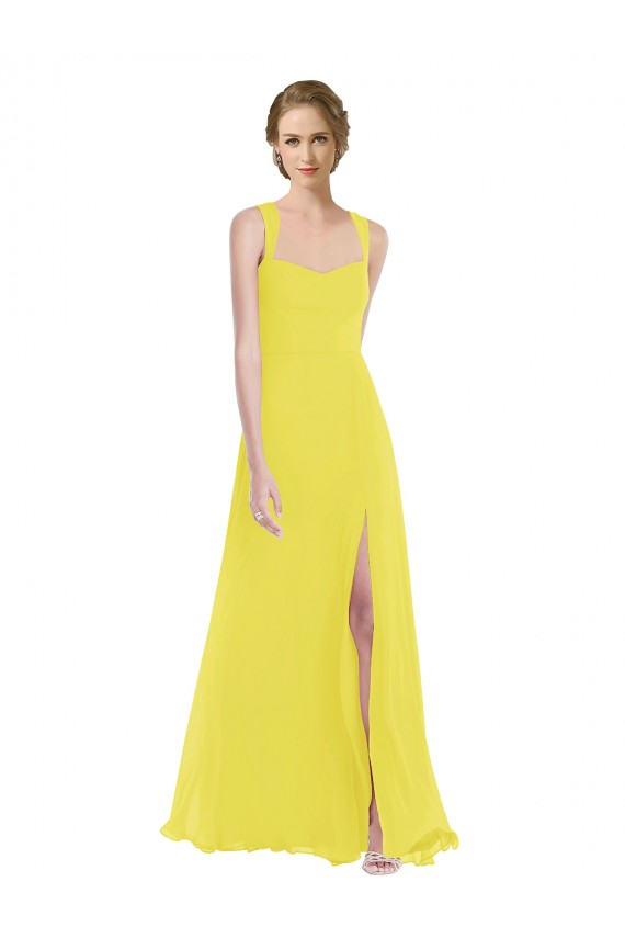 Sleeveless Yellow Spaghetti Straps Soft Chiffon A-Line Semi Formal Evening Dress / Bridesmaid Dress Brisbane