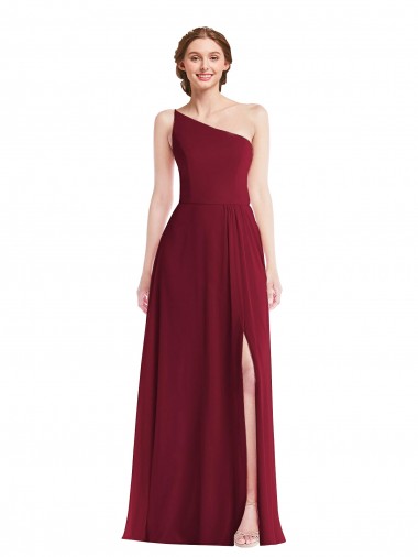 Sleeveless Burgundy One Shoulder Soft Chiffon A-Line Semi Formal Evening Dress / Bridesmaid Dress Brisbane