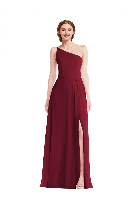 Sleeveless Burgundy One Shoulder Soft Chiffon A-Line Semi Formal Evening Dress / Bridesmaid Dress Brisbane