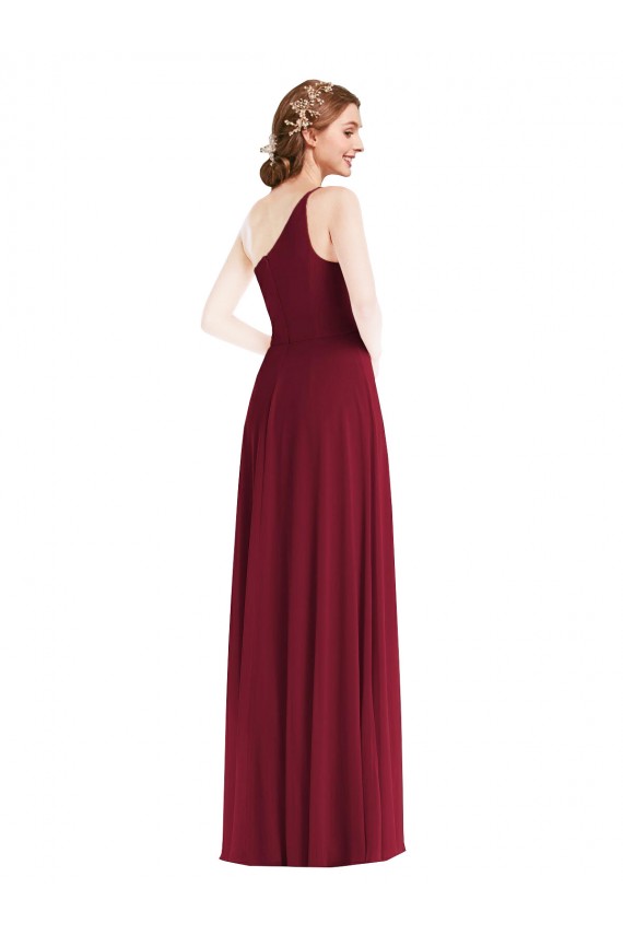 Sleeveless Burgundy One Shoulder Soft Chiffon A-Line Semi Formal Evening Dress / Bridesmaid Dress Brisbane