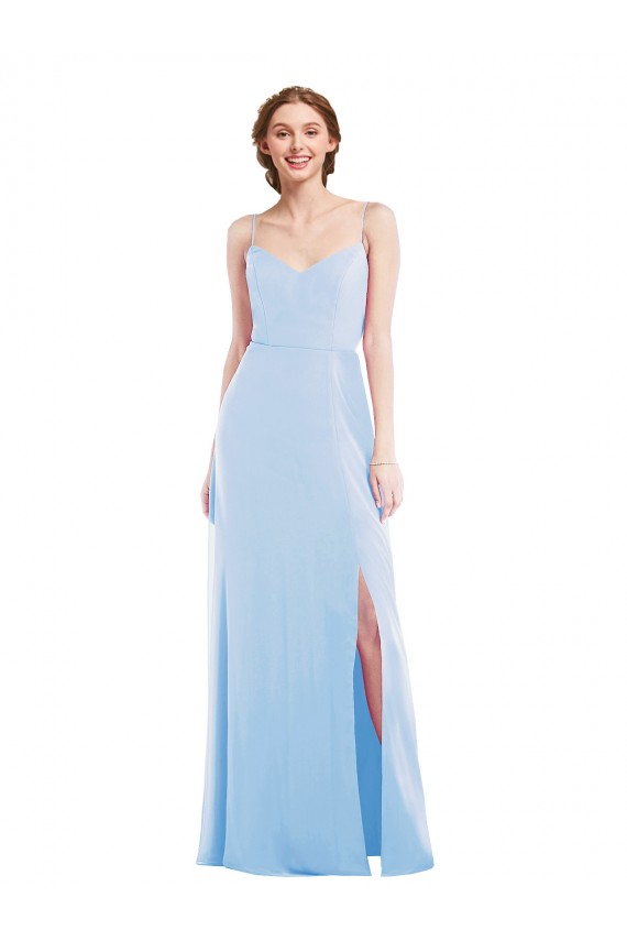 Sleeveless Light Sky Blue Spaghetti Straps Soft Chiffon A-Line Formal Evening Gown / Bridesmaid Dress Brisbane