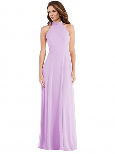 Sleeveless Halter Neck Low Back Soft Chiffon A-Line Semi Formal Evening Dress / Bridesmaid Dress Brisbane