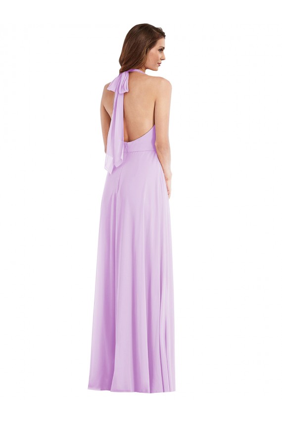 Sleeveless Halter Neck Low Back Soft Chiffon A-Line Semi Formal Evening Dress / Bridesmaid Dress Brisbane