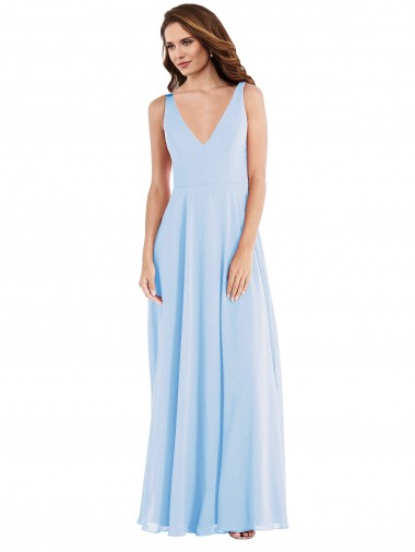 Sleeveless Light Sky Blue V-Neck Soft Chiffon A-Line Semi Formal Evening Dress / Bridesmaid Dress Brisbane