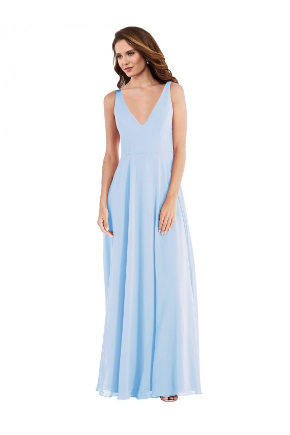 Sleeveless Light Sky Blue V-Neck Soft Chiffon A-Line Semi Formal Evening Dress / Bridesmaid Dress Brisbane