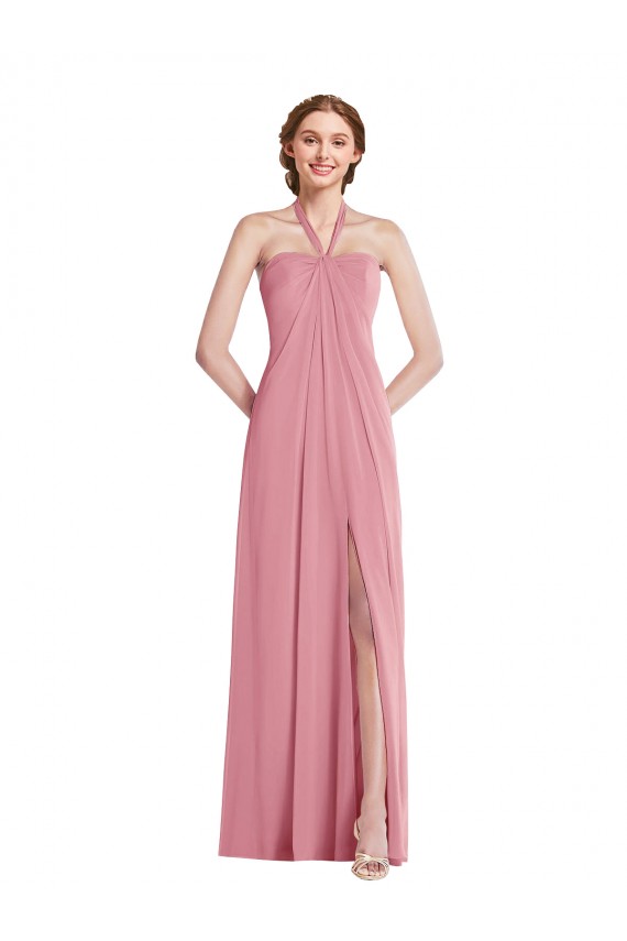 Sleeveless Skin Pink Halter Neck Open Back Soft Chiffon A-Line Semi Formal Evening Dress / Bridesmaid Dress Brisbane