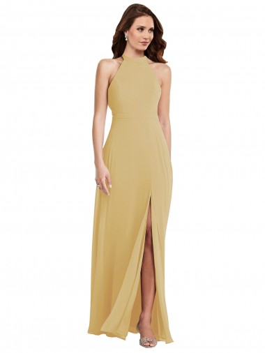 Sleeveless Halter Neck Criss Cross Open Back Soft Chiffon A-Line Semi Formal Evening Dress / Bridesmaid Dress Brisbane
